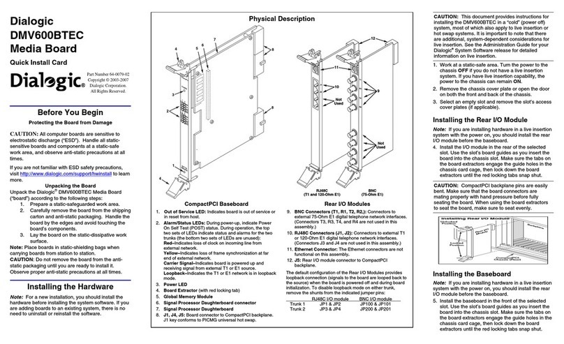 Dialogic Dialogic Media Board DMV600BTEC Instructions for use