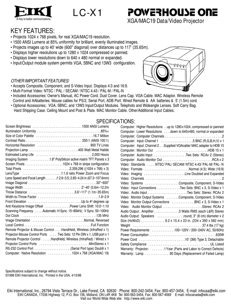 Eiki LC-X1 Specification sheet