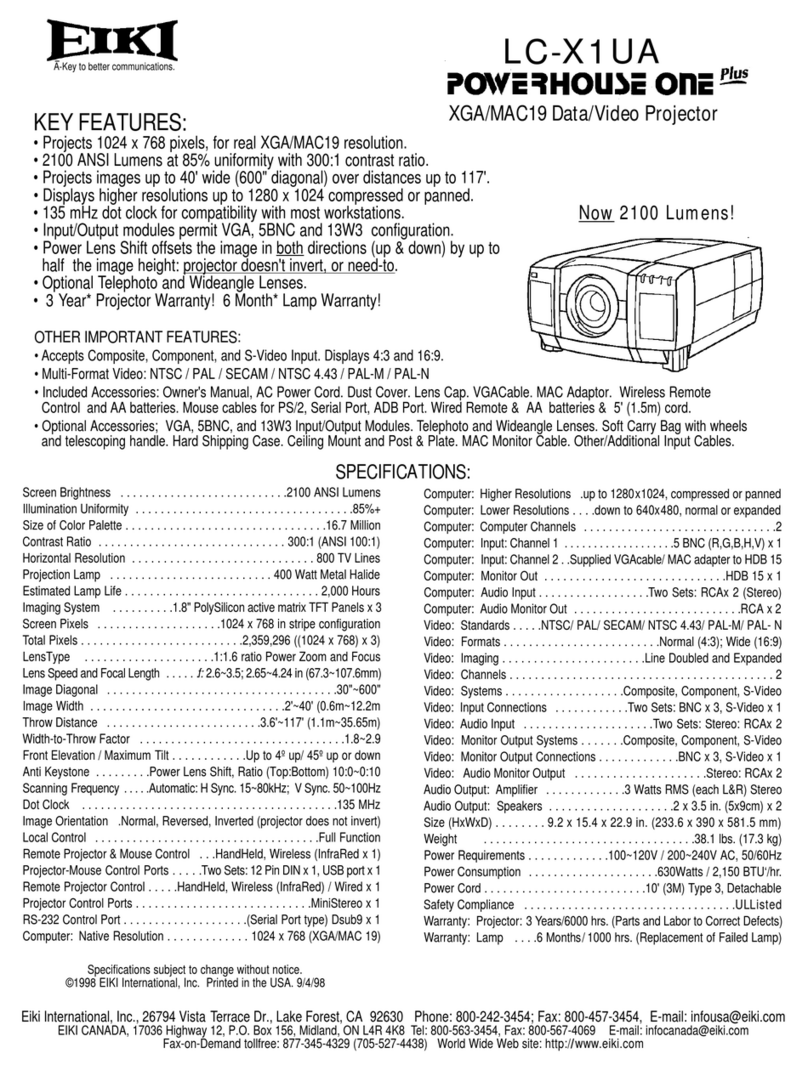Eiki Multimedia Projector LC-X1UA User manual