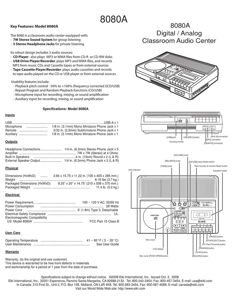 Eiki Digital / Analog Classroom Audio Center... Specifications