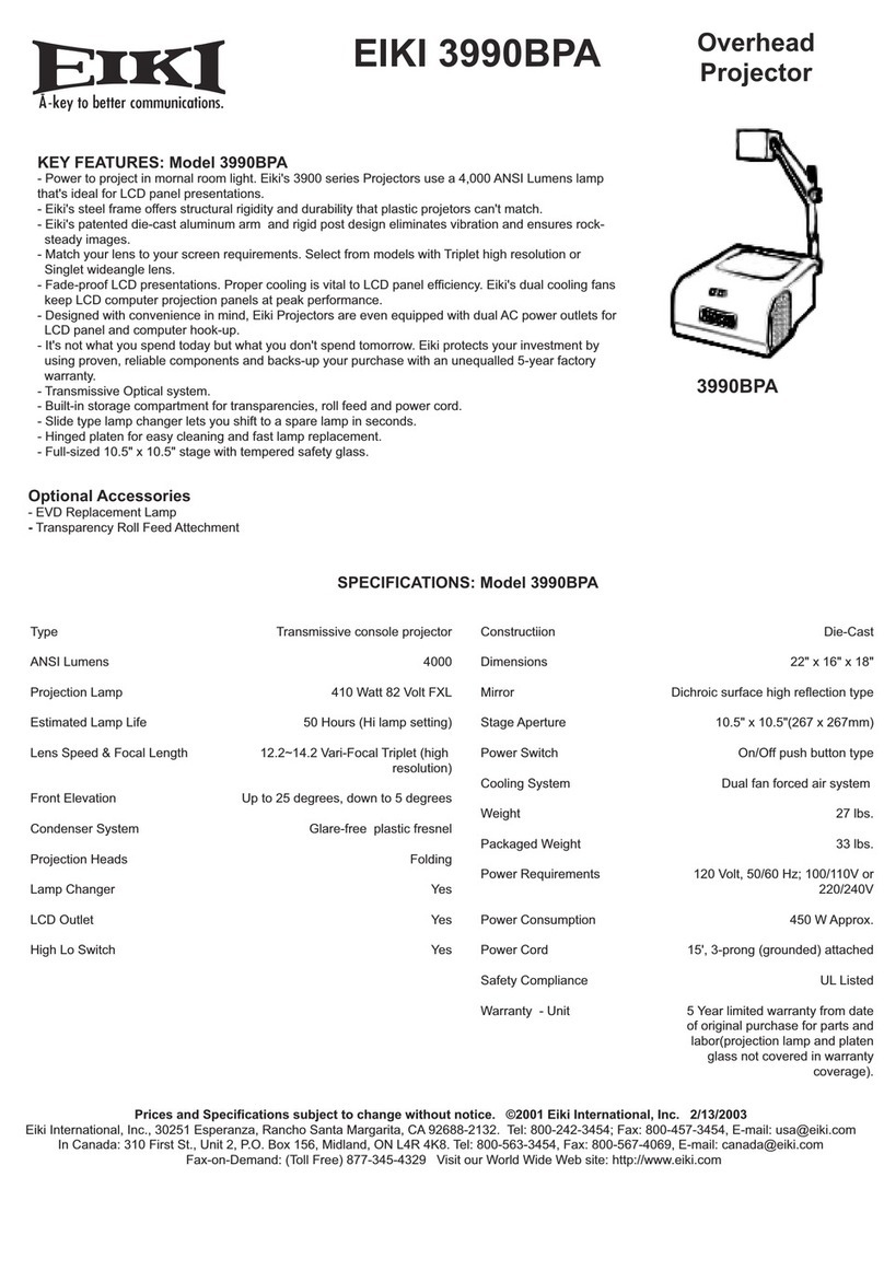 Eiki 3990BPA Specification sheet