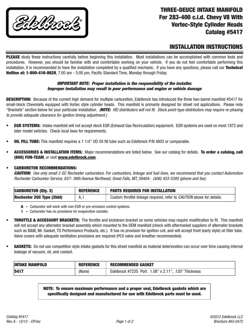 Edelbrock SBC Vortec 283-400 c.i.d. Chevy V8 installation instructions Edelbrock SBC Vortec 283-400 c.i.d. Chevy V8 installation instructions