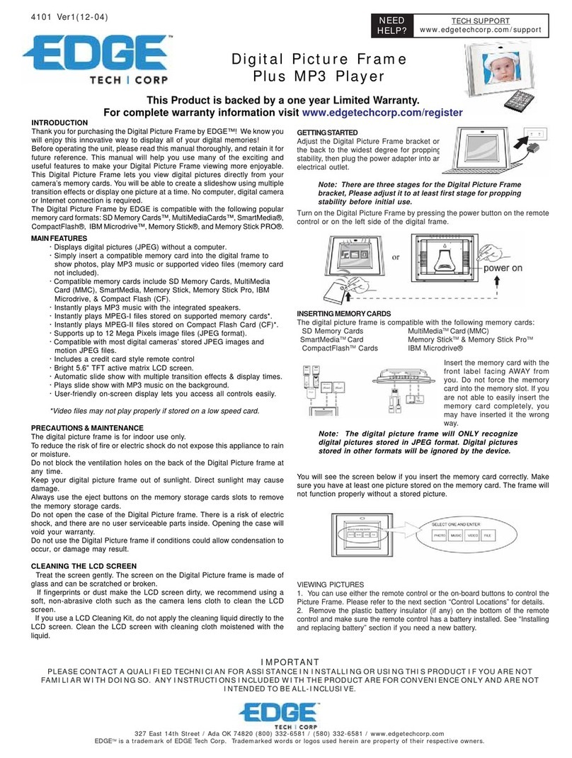 Edgetech Digital Picture Frame Getting started guide