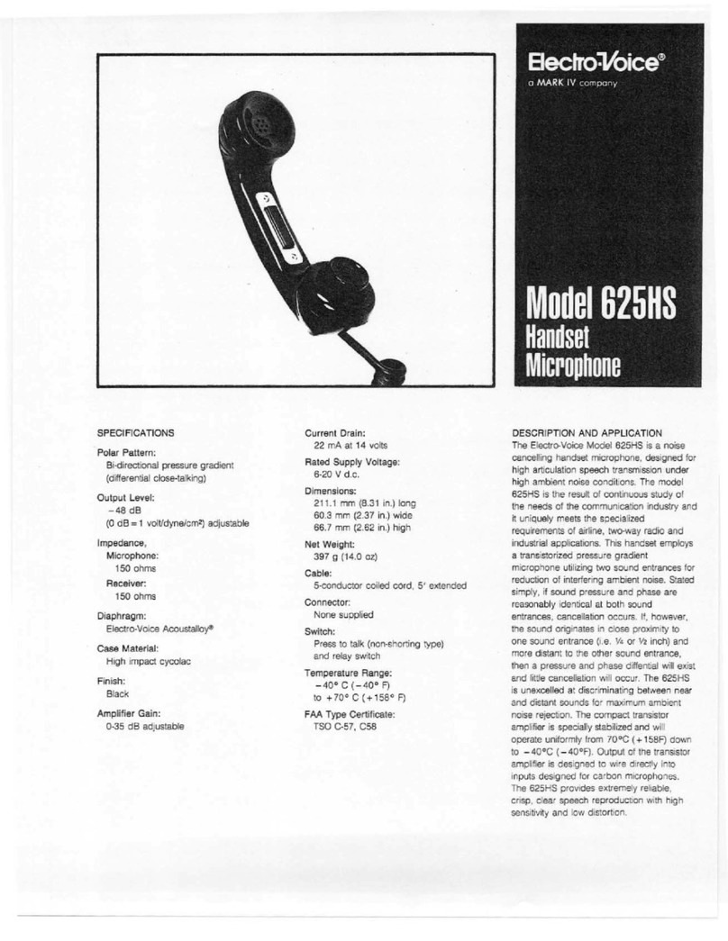 Electro-Voice 625HS Specification sheet
