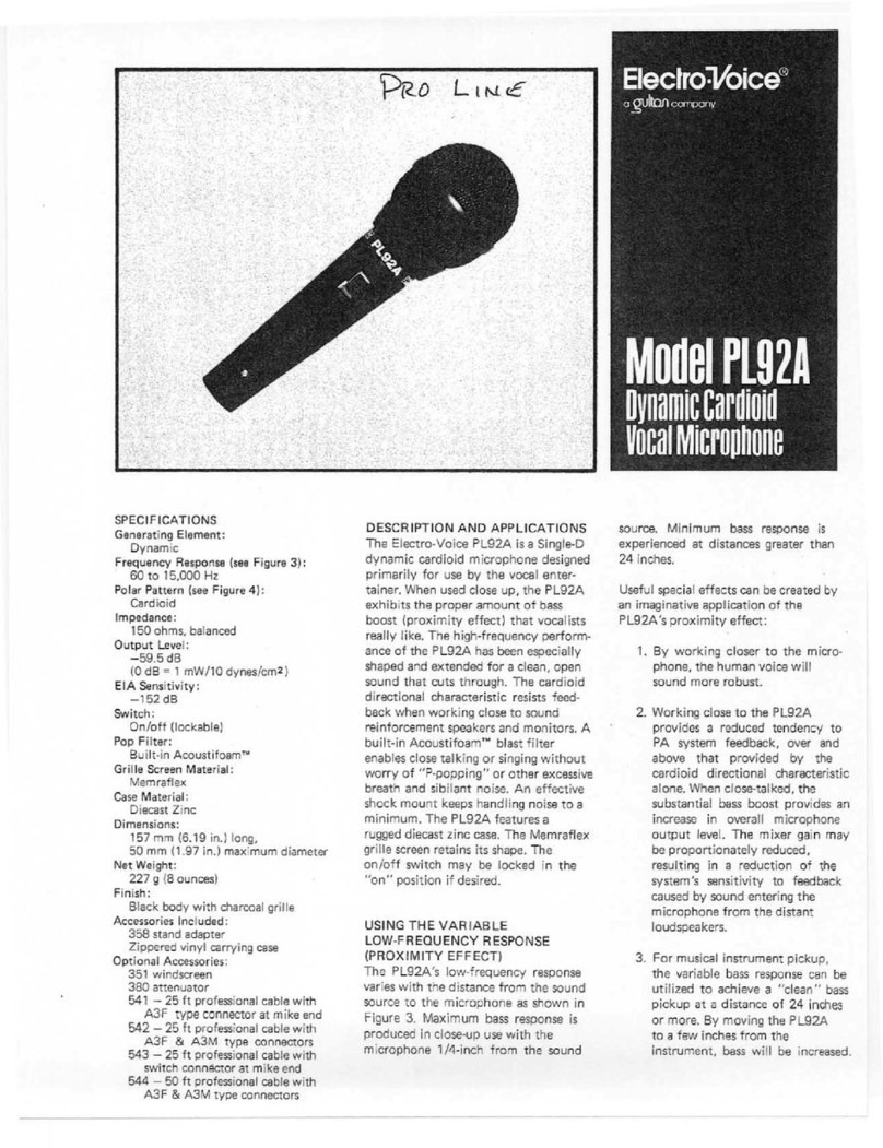 Electro-Voice PL92A Specification sheet Electro-Voice PL92A Specification sheet