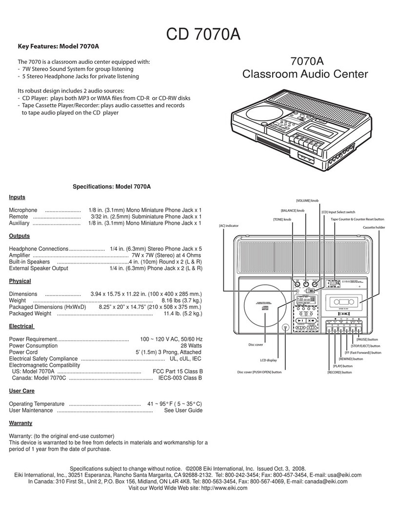 Eiki Classroom Audio Center 7070A Specifications