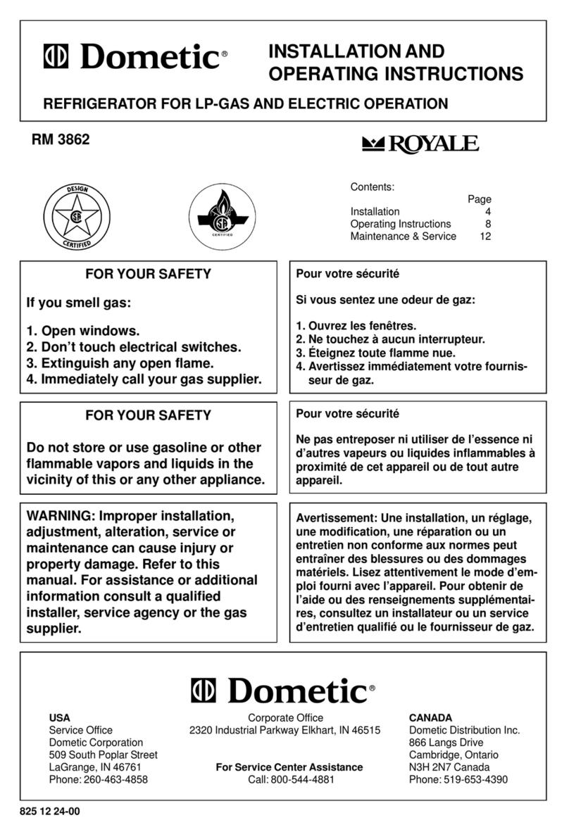 Dometic RM3862 Installation and operating instructions
