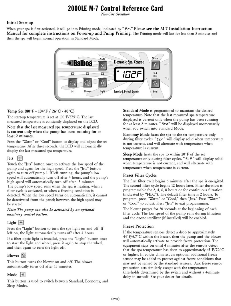 Balboa 2000LE M-7 Control Reference Card
