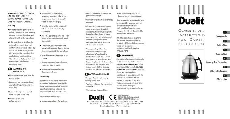 Dualit the Percolator Guarantee and instructions