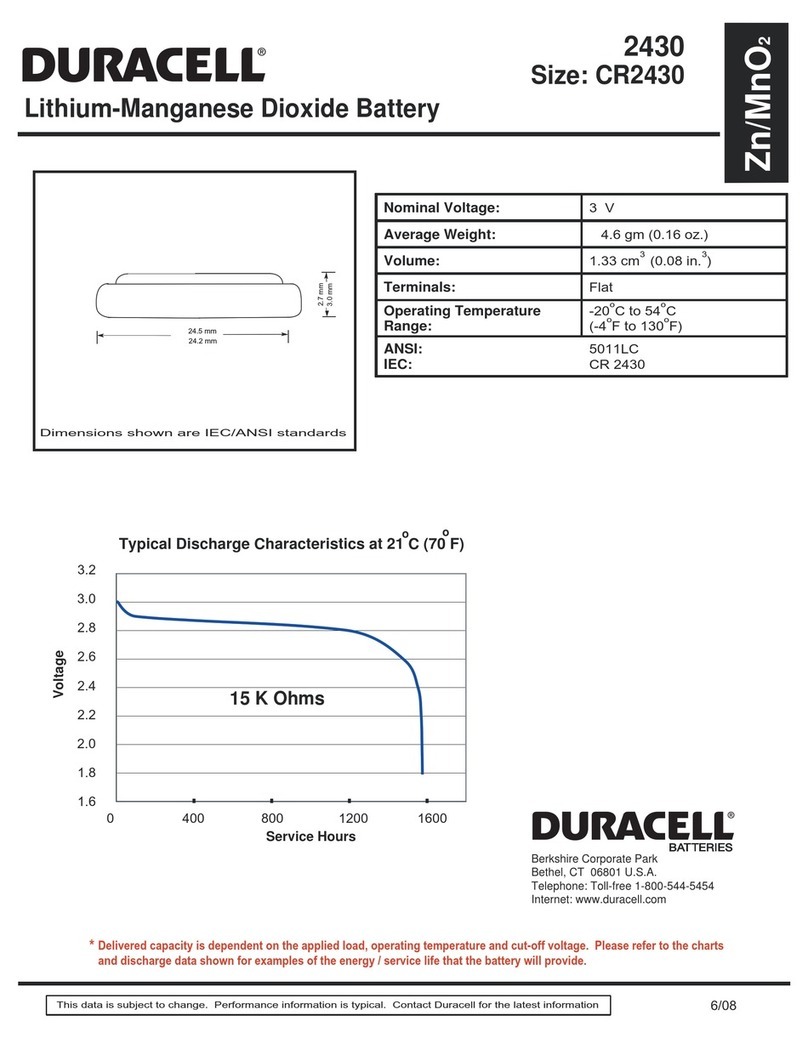 Duracell DL 2430 Specification sheet Duracell DL 2430 Specification sheet