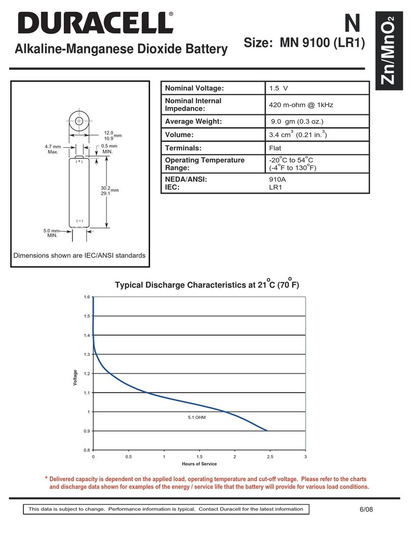 Duracell Alkaline-Manganese Dioxide Battery N Specification sheet