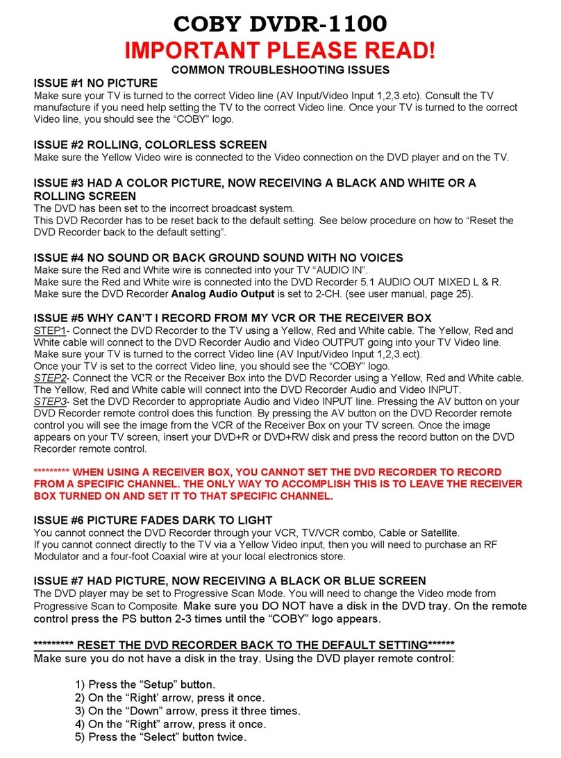 Coby DVDR-1100 Troubleshooting instructions