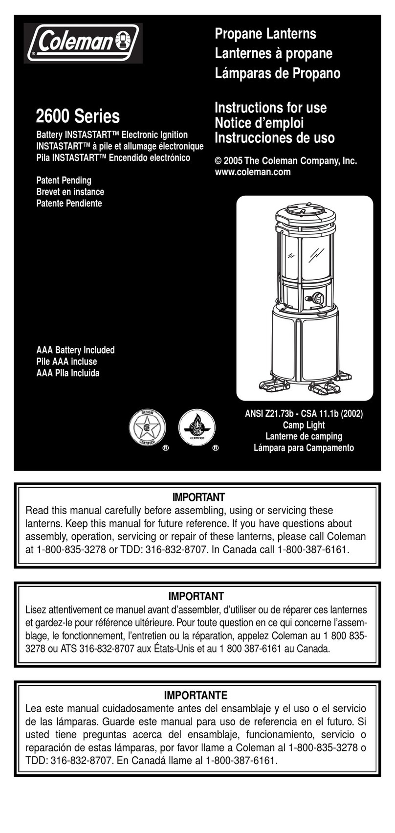 Coleman 2600 Series Instructions for use