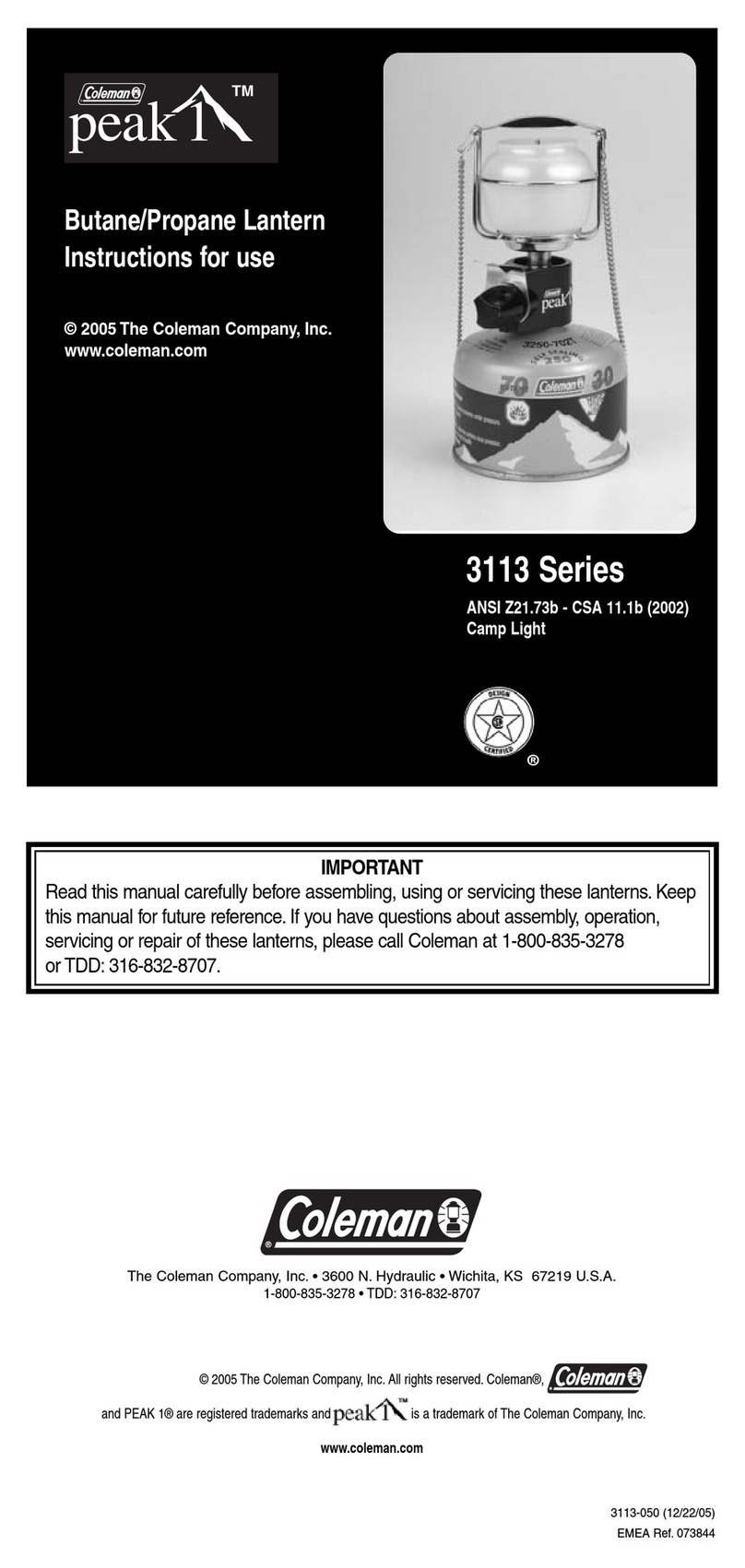 Coleman 3113 Instructions for use