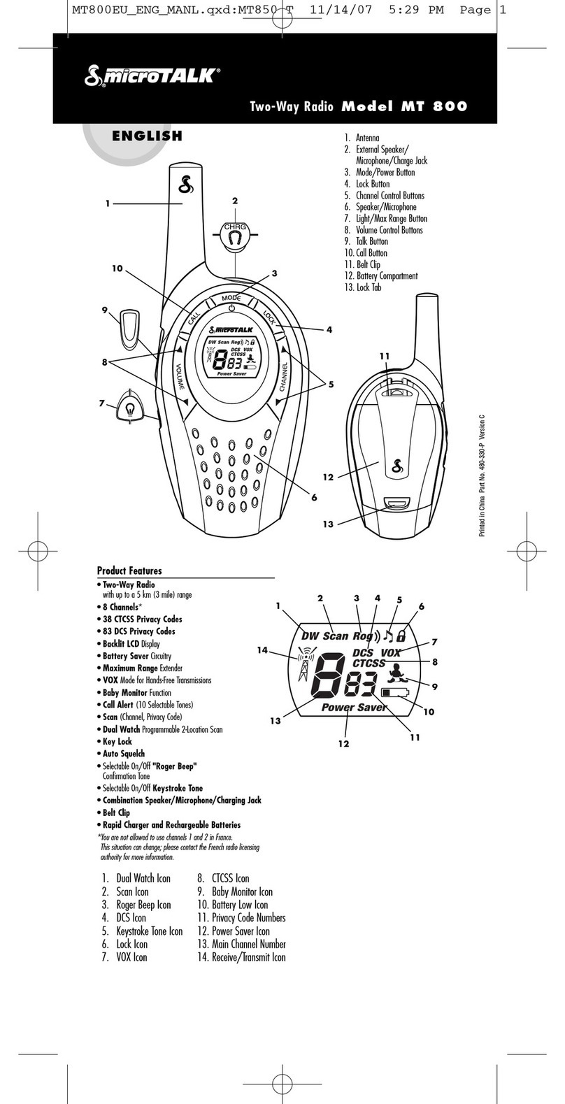 Cobra microTALK 800 User manual