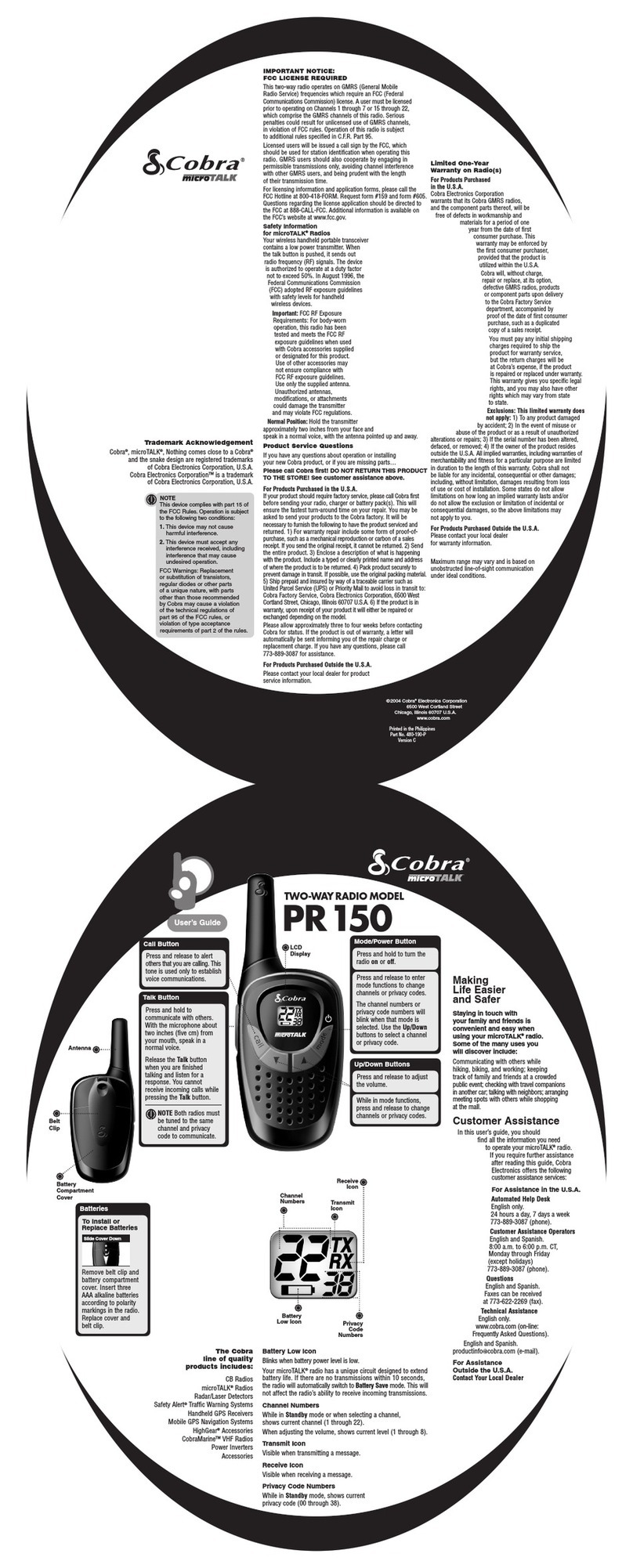 Cobra microTALK PR150 User manual