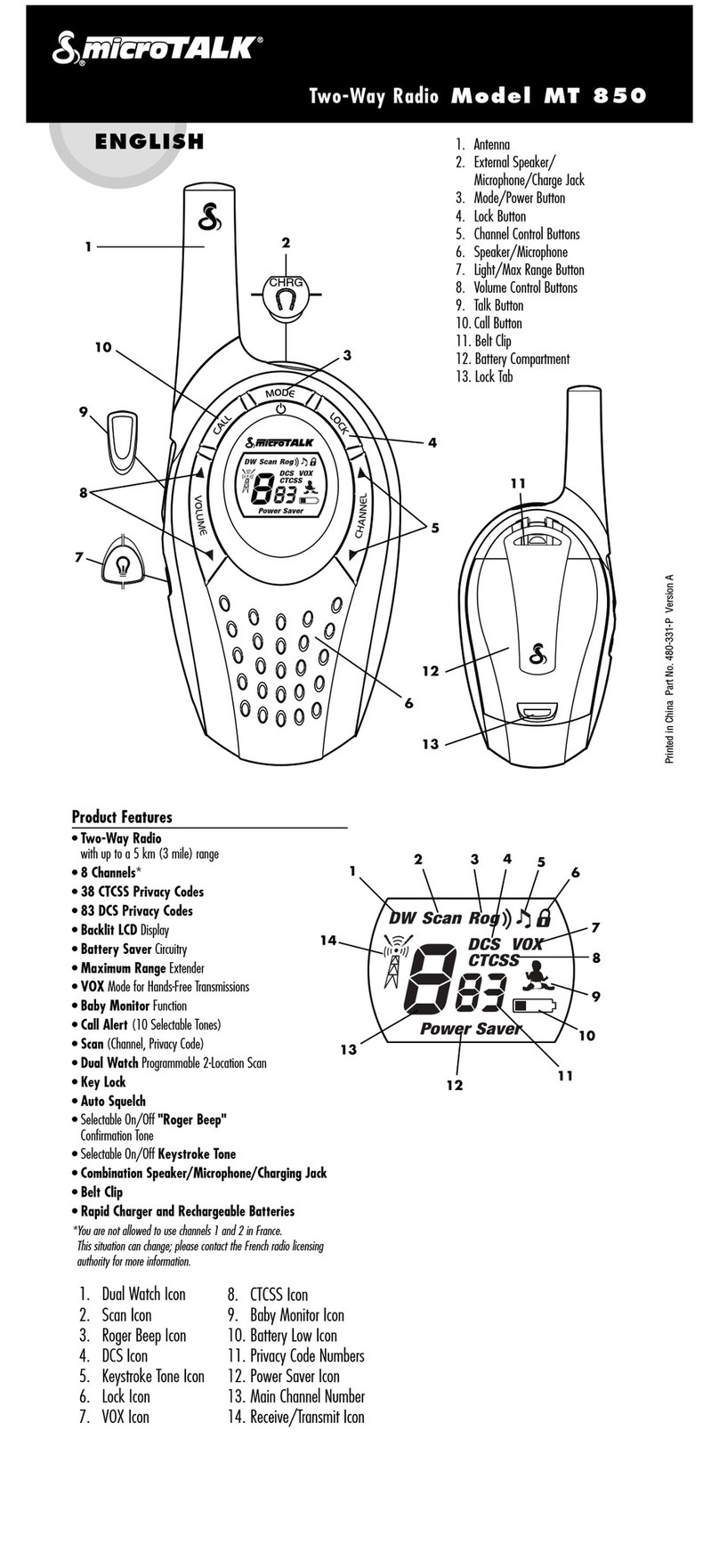 Cobra microTALK MT 850 User manual