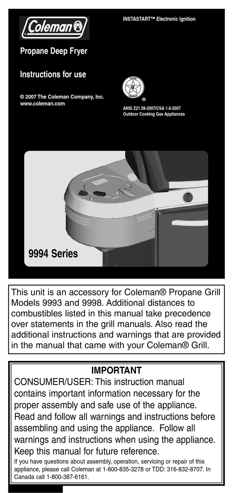 Coleman 9994 Series Instructions for use