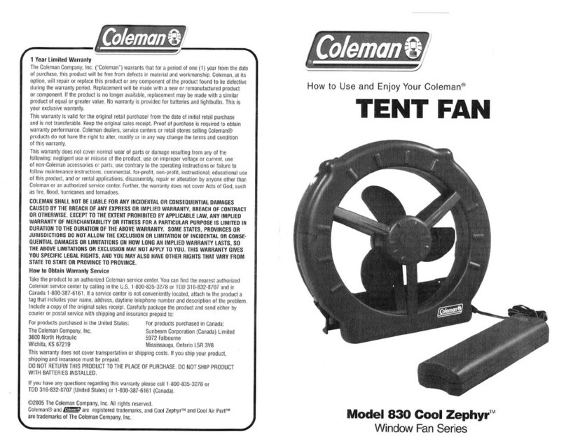 Coleman TENT FAN 830 user manual