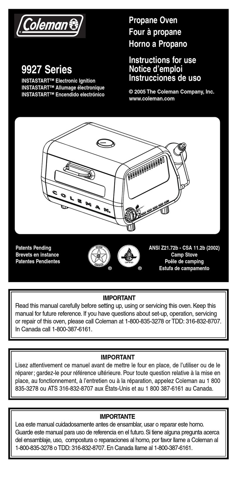 Coleman InstaStart 9927 Series Instructions for use