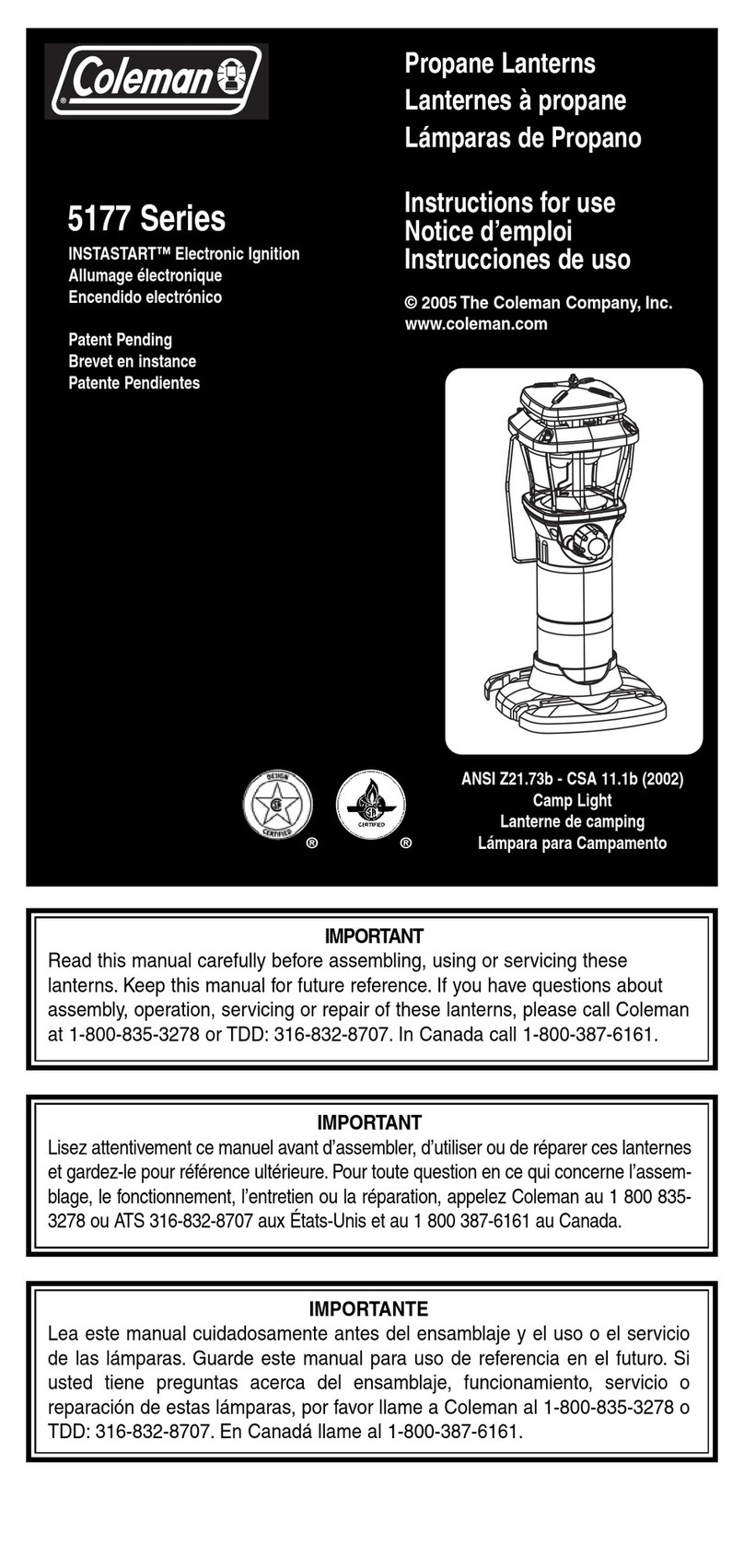 Coleman 5177 Series Instructions for use
