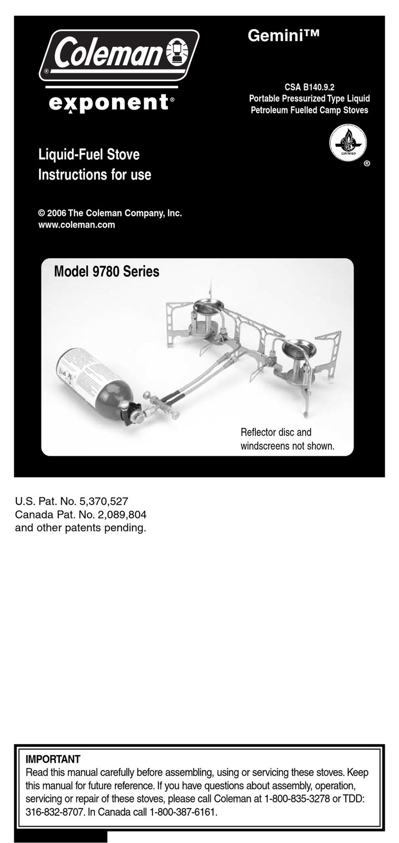 Coleman Exponent Gemini 9780 Series Instructions for use