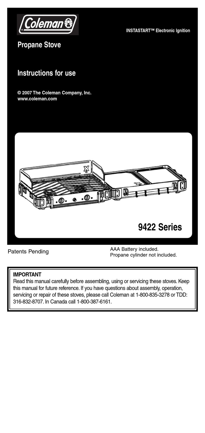 Coleman 9422 Series Instructions for use