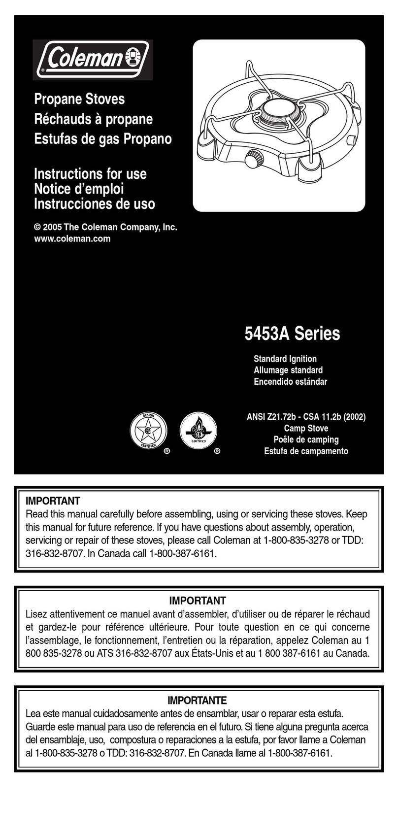 Coleman 5453A Series Instructions for use Coleman 5453A Series Instructions for use