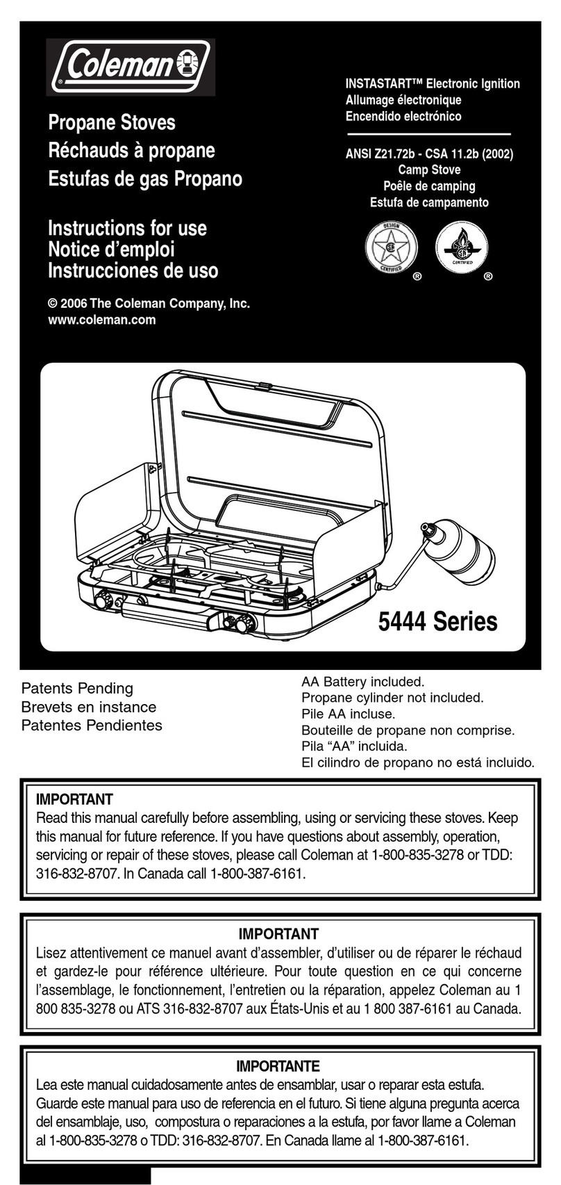 Coleman 5444 Series Instructions for use
