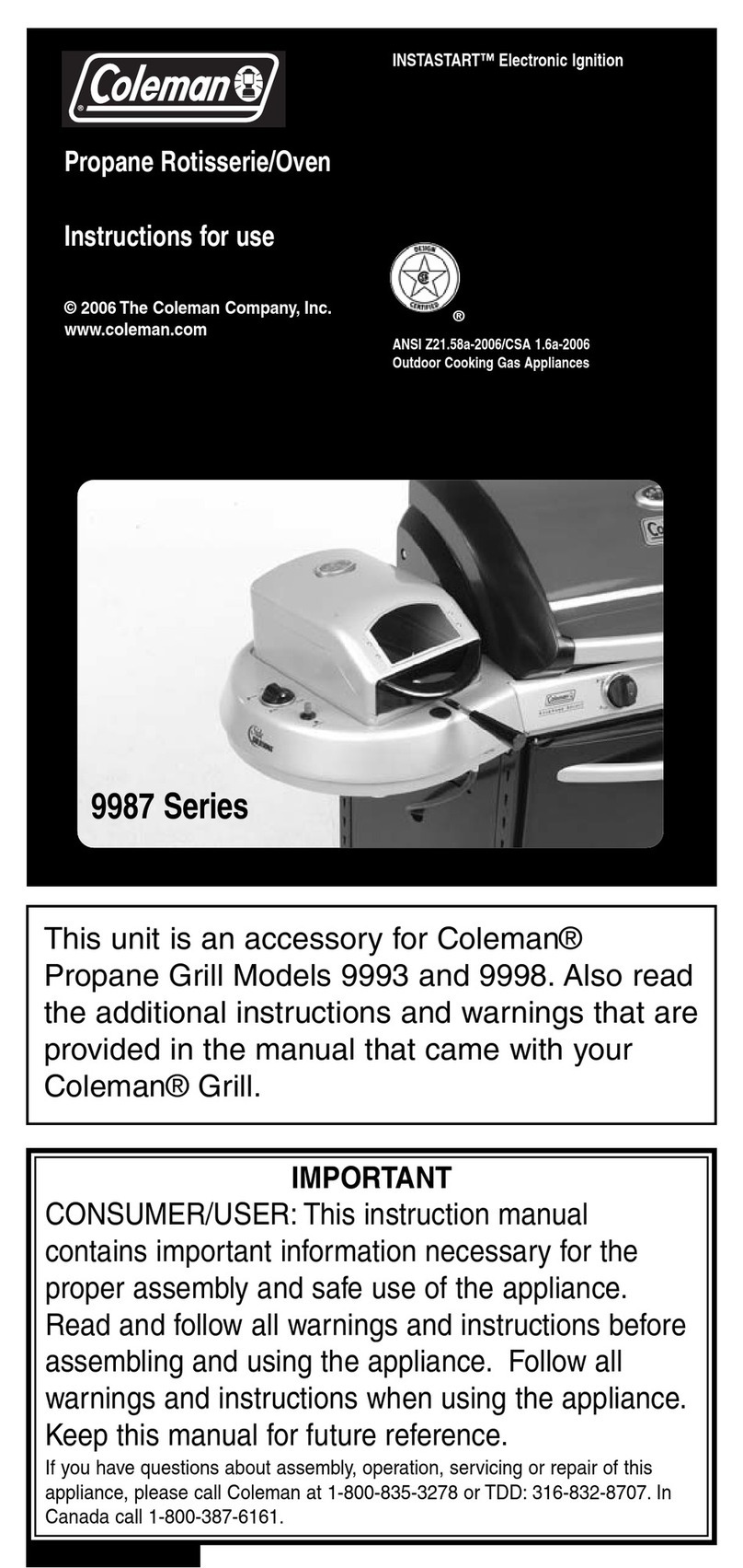 Coleman 9987 Series Instructions for use