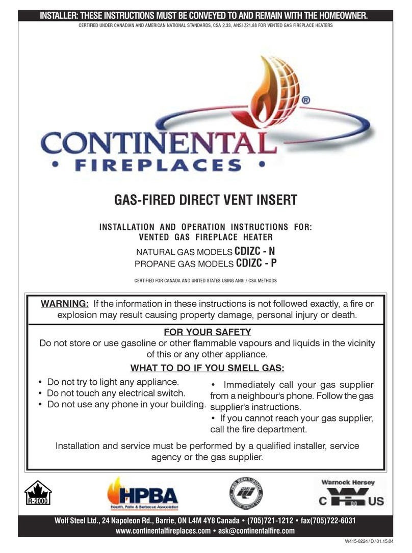 Continental Fireplaces CDIZC - N Installation and operation instructions