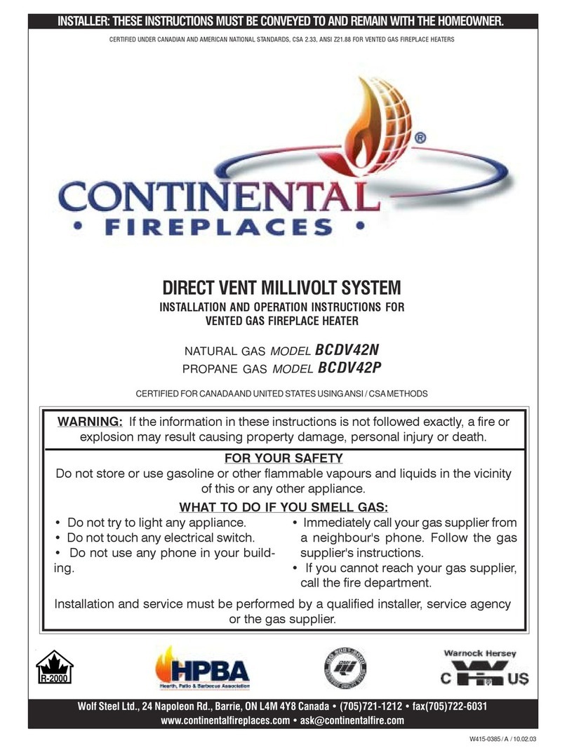 Continental Fireplaces BCDV42N Installation and operation instructions