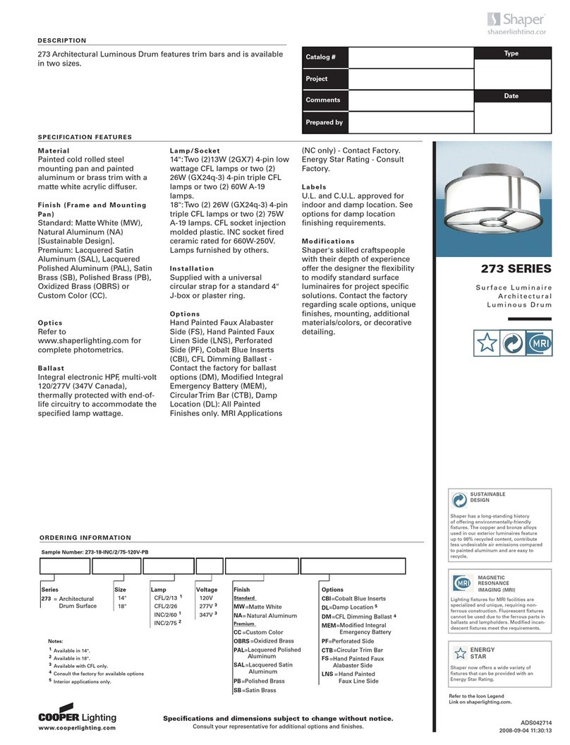 Cooper Lighting 273 Series User manual Cooper Lighting 273 Series User manual