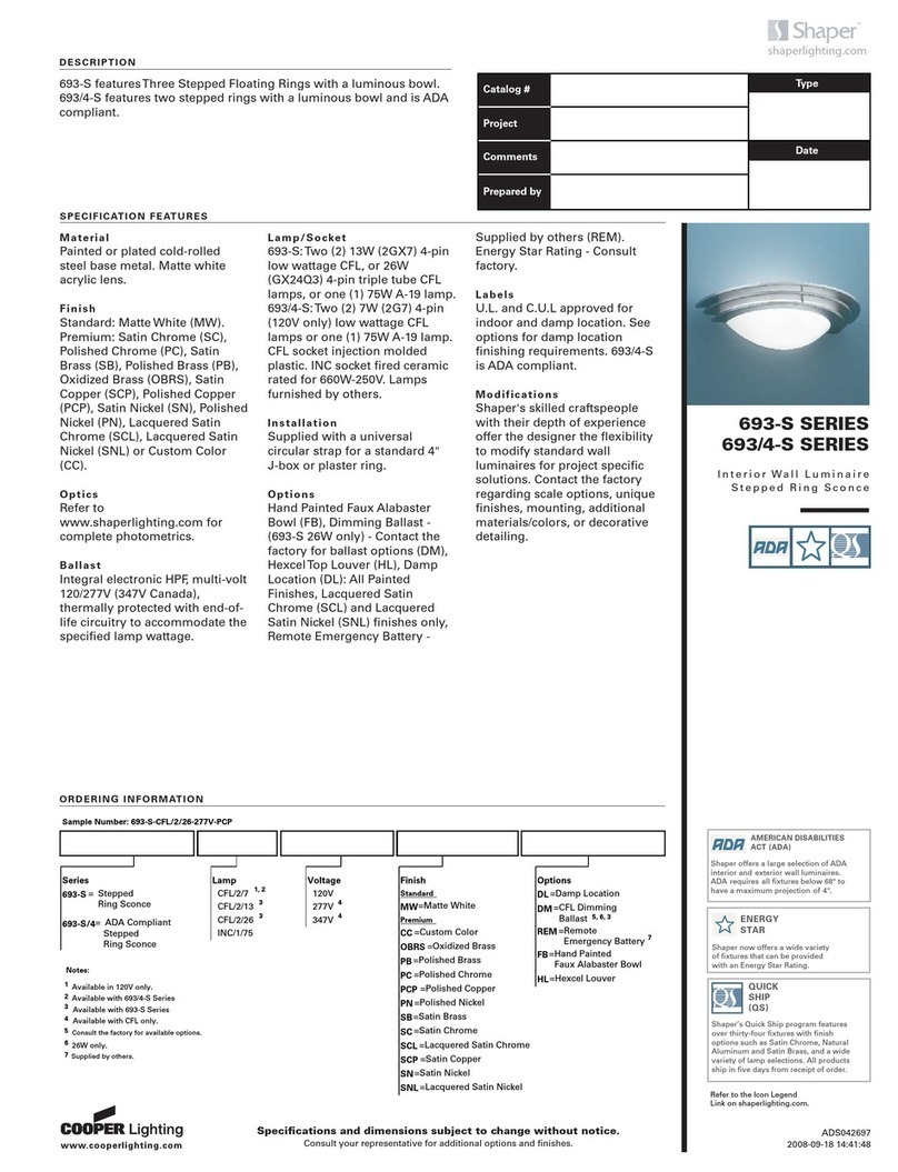 Cooper Lighting Shaper 693-S Series User manual Cooper Lighting Shaper 693-S Series User manual