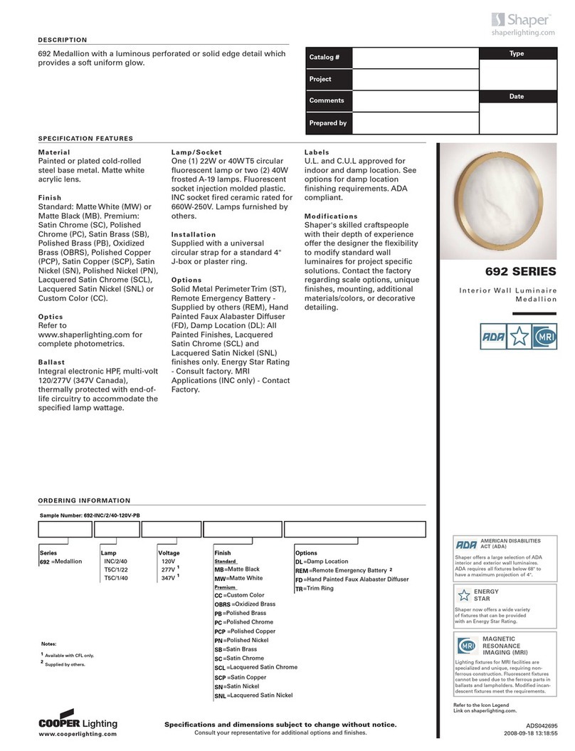 Cooper Lighting Shaper 692 Series User manual Cooper Lighting Shaper 692 Series User manual