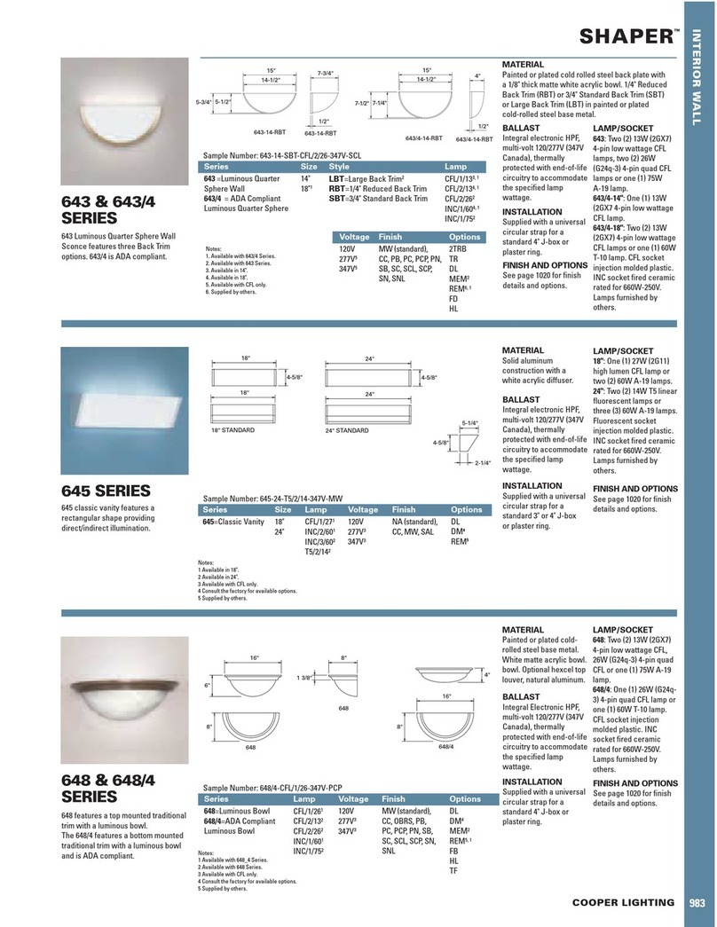 Cooper Lighting Shaper 643 Series User manual Cooper Lighting Shaper 643 Series User manual