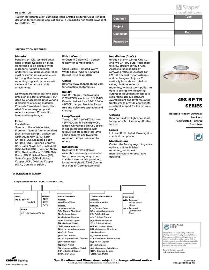 Cooper Lighting Shaper 498-RP-TR Series User manual Cooper Lighting Shaper 498-RP-TR Series User manual