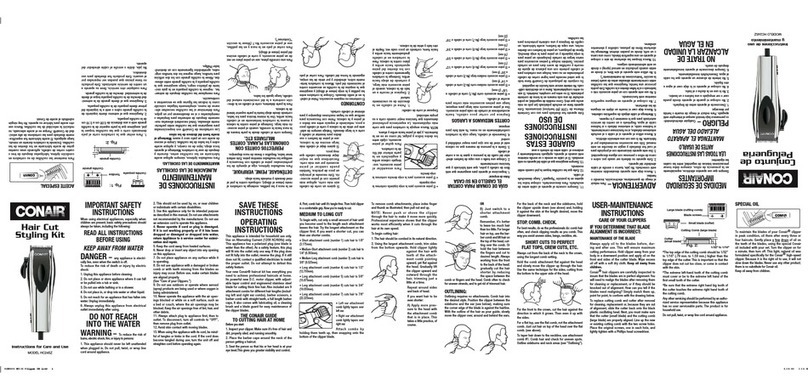 Conair HC245Z Instructions for care and use
