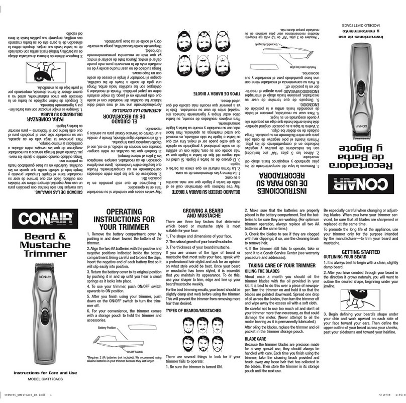 Conair GMT170ACS Instructions for care and use