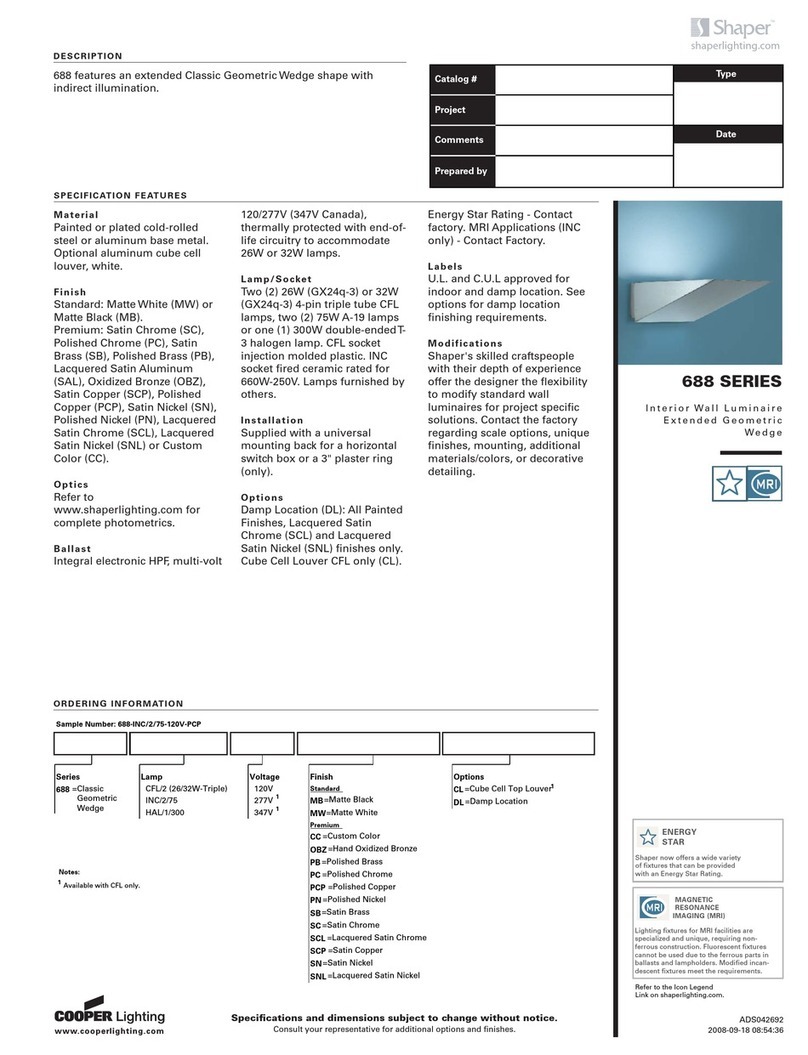 Cooper Lighting Interior Wall Luminaire 688 User manual Cooper Lighting Interior Wall Luminaire 688 User manual
