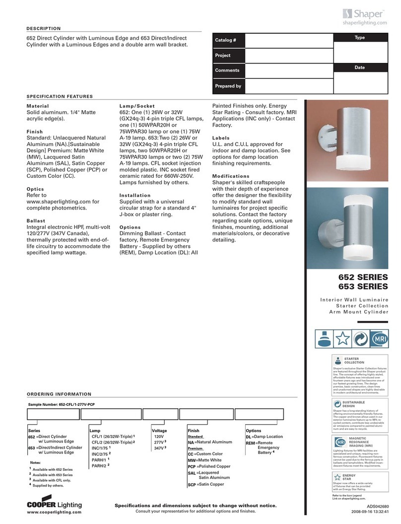 Cooper Lighting Interior Wall Luminaire 653 User manual Cooper Lighting Interior Wall Luminaire 653 User manual