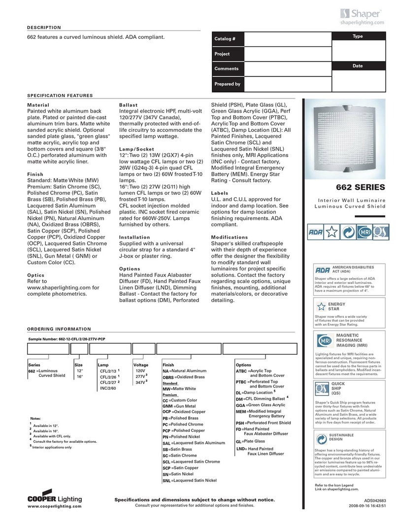 Cooper Lighting Interior Wall Luminaire 662 User manual