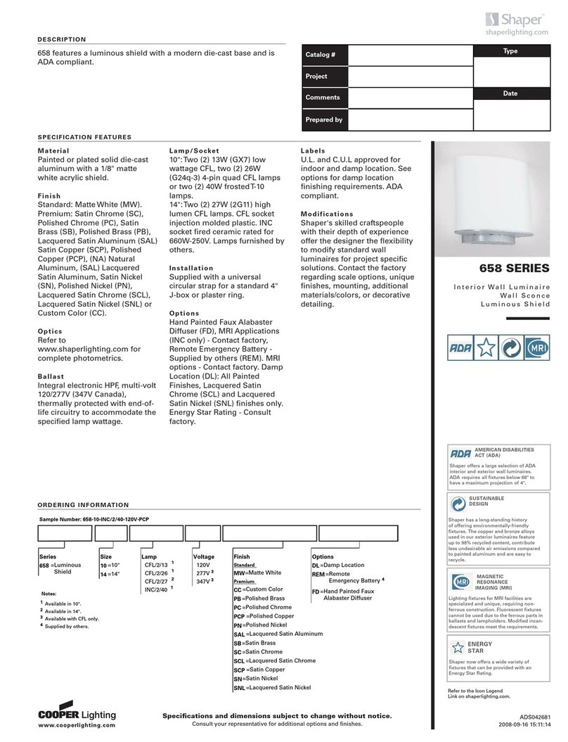 Cooper Lighting Interior Wall Luminaire 658 User manual