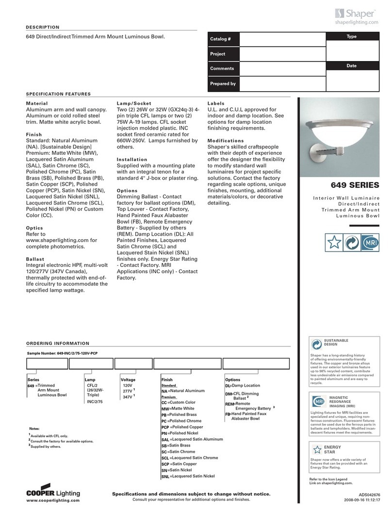 Cooper Lighting Interior Wall Luminaire 649 User manual