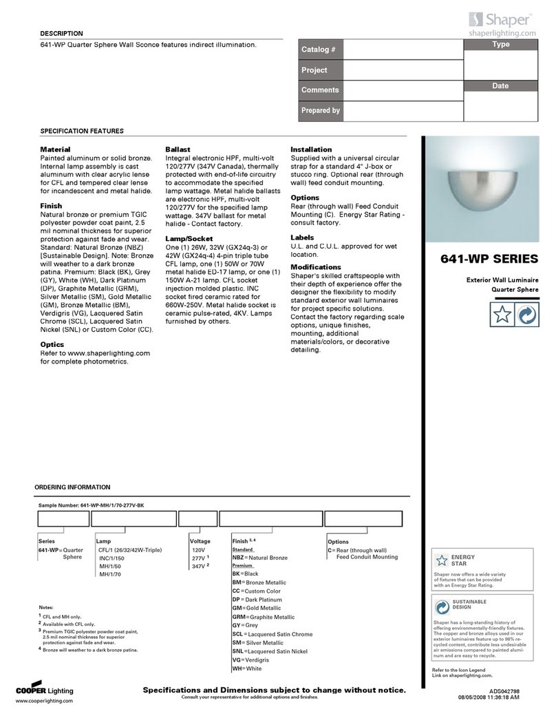 Cooper Lighting Interior Wall Luminaire 641-WP User manual Cooper Lighting Interior Wall Luminaire 641-WP User manual