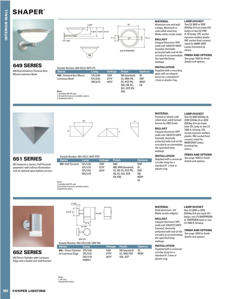 Cooper Lighting Interior Wall Luminaire 652 User manual