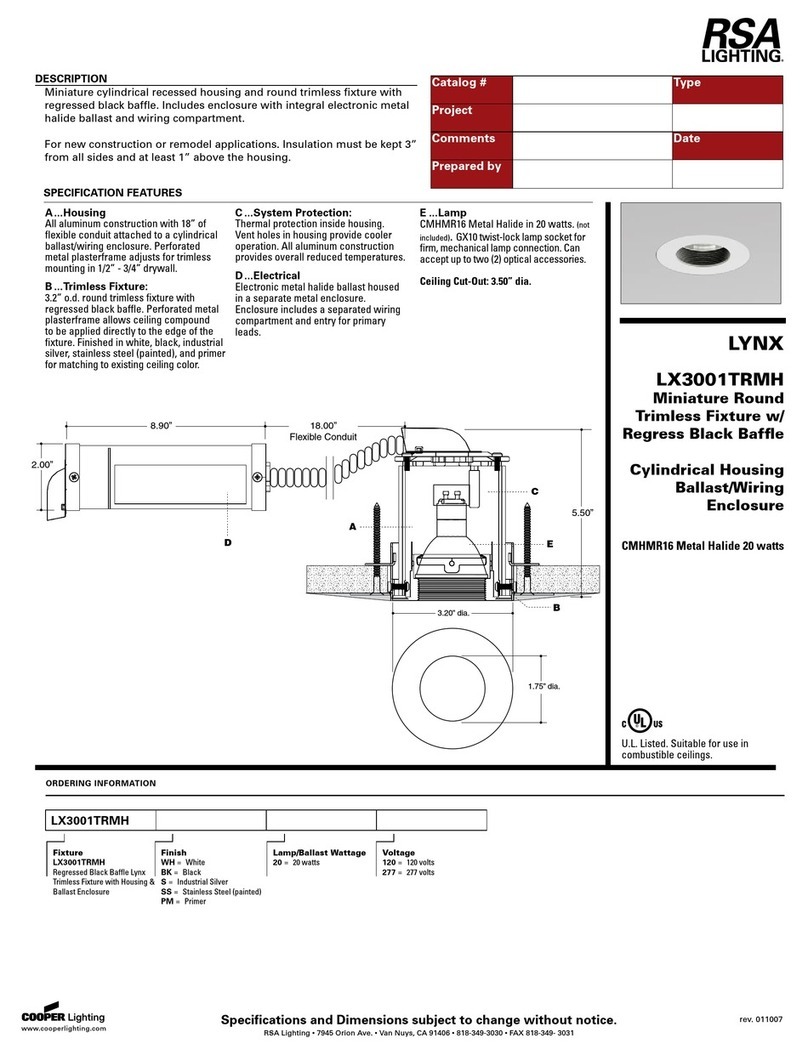 RSA Lighting LYNX LX3001TRMH Specification sheet