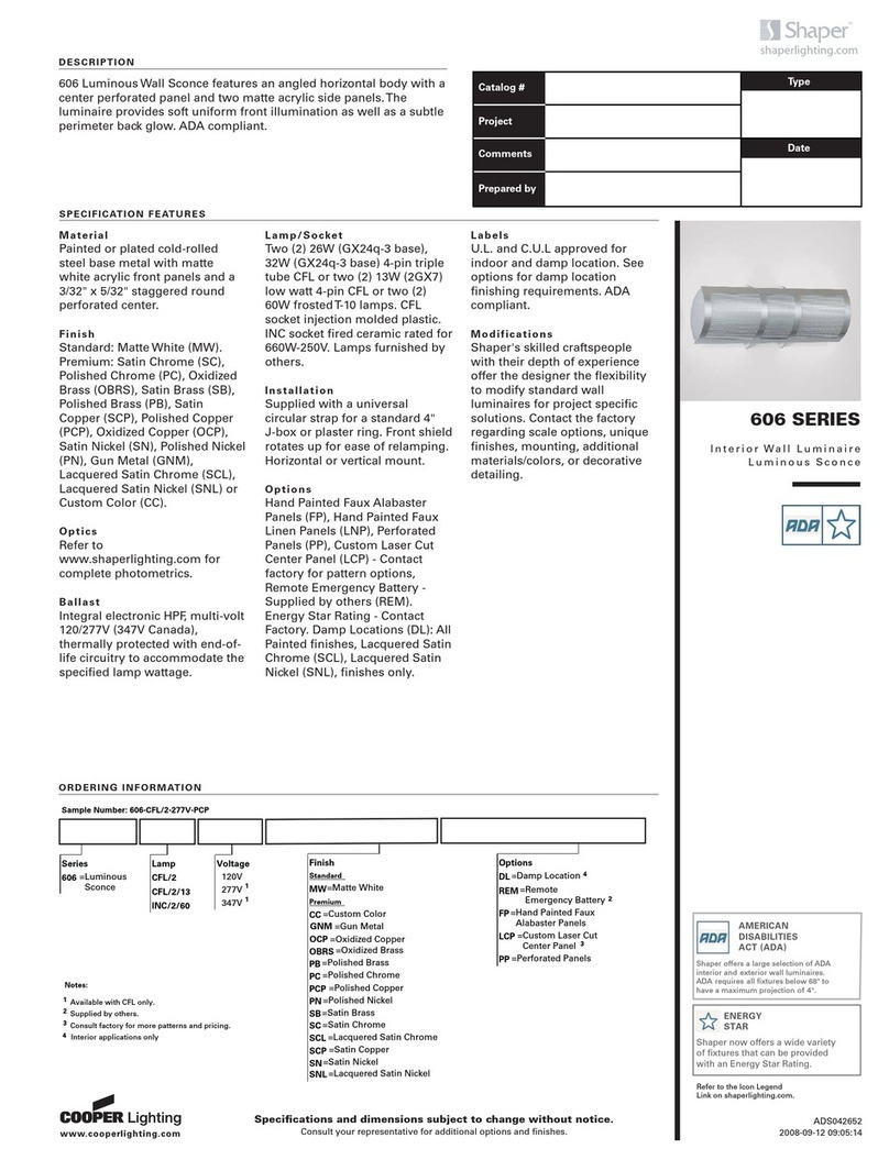 Cooper Lighting Luminous Wall Sconce 606 User manual