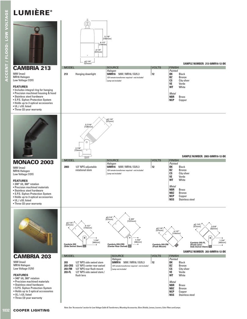 Cooper Lighting Lumiere CAMBRIA 213 User manual