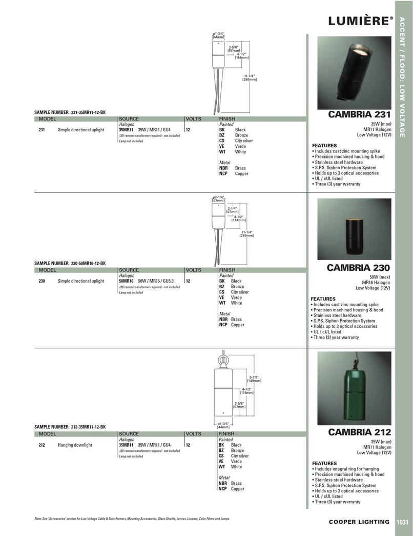 Cooper Lighting Lumiere Cambria 212 User manual